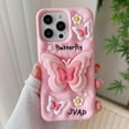 thumbnail image 5 of Kawaii Butterfly Stand for iPhone 13 Pro Case，[Cute 3D Cartoon Pink Butterfly Design] [Integrated Retractable Stand] [Soft Never-Deforming Silicone Materia] for Girls Women Phone Soft Case, 5 of 9