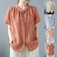thumbnail image 7 of Lovskoo Collared Shirts for Women Cotton Linen Casual Loose Solid Color Doll Collar Short Sleeved Shirt Beige L, 7 of 7