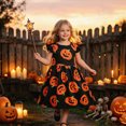thumbnail image 2 of WXFAZCVU Girls Dresses Halloween Pumpkin Print Ruffle Sleeve Round Neck Fall Party Dresses Size 4-5 Years, 2 of 4