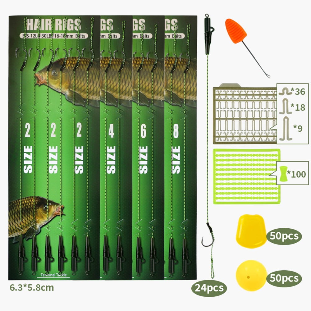 Carp Fishing Hair Rigs Kit Boilies Fishing Bait Rig Curved Barbed Carp Hooks