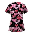 thumbnail image 3 of Valentine's Day Print Scrub Tops Women Love Heart Printed V-Neck Breathable Scrub Tops Short Sleeve Professionals Soft Stretch T-Shirts with Pockets (Watermelon red), 3 of 4