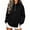 Black, variant on Women Half Zip Sweatshirt Sevevn Quarter Zip Stand Collar Relaxed Fit Fleece Fabric Drop Shoulder Kangaroo Pocket Side Slit Hem Long Sleeve For Daily Wear