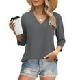 thumbnail image 5 of yillto Womens Fall Tops V Neck 3/4 Sleeve Outfits Loose Soft Clothes Business Casual Dressy T Shirts, 5 of 7