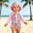 thumbnail image 2 of FYDUU Baby Girl Swimsuit One Piece Bathing Suit Toddler Floral Long Sleeve Zippered Rash Guard Swimwear with Hat Baby Girls Swimsuits 12-18 Months, 2 of 6