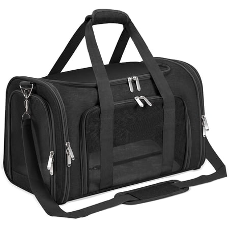Soft-Sided Cat/Dog Carrier Collapsible Pets Travel Carriers for Big Cats/Small Dogs with Shoulder Strap & Removable Mat Mesh Puppy Carry Bag Up to 25 Lbs(Black)