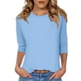 thumbnail image 1 of cfhntfmh Hauts à Manches 3/4 pour Femmes Col Rond Tunique Décontractée Chemises Plissées Blouse Habillée T-Shirts Basiques d'Automne, 1 of 5