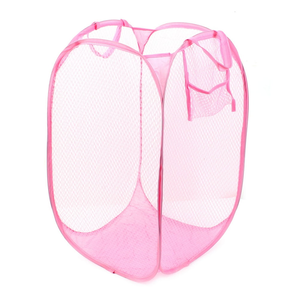 Unique Bargains Pink Folding Storage Pop Up Laundry Hamper Clothes Washing Basket 20" 50cm High