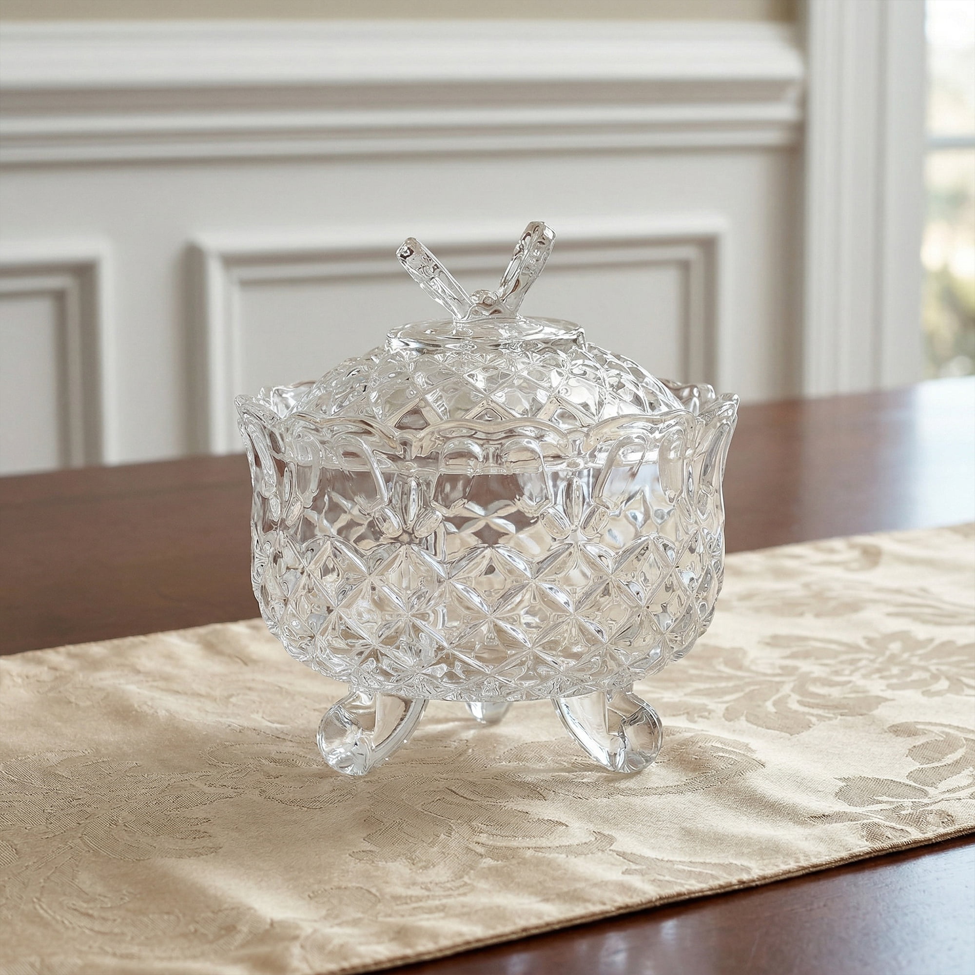 Unique Bargains 8.5oz Crystal Glass Jar with Lid Decorative Dish for Vanity Clear