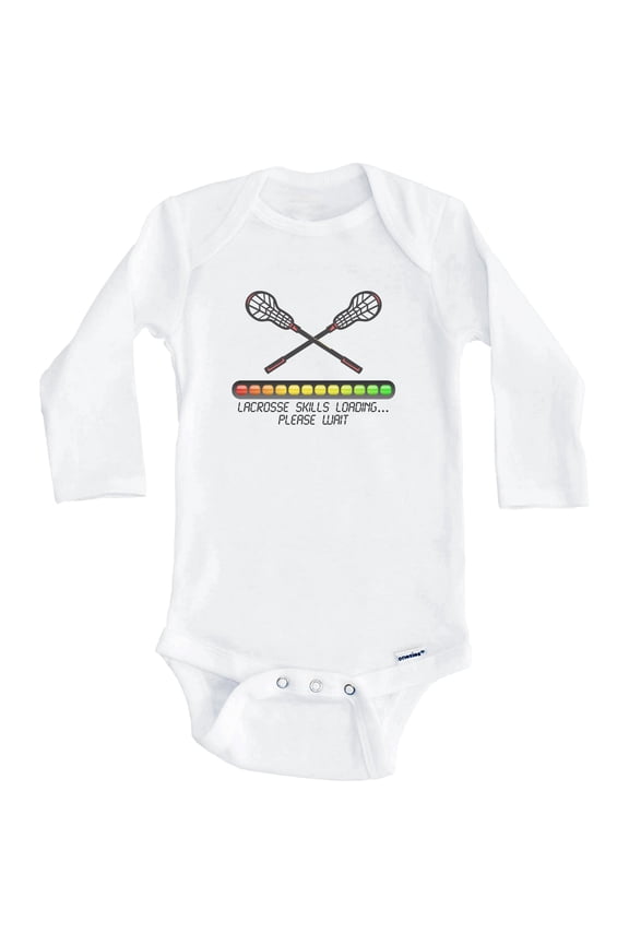 Lacrosse Skills Loading Please Wait Funny One Piece Baby Bodysuit (Long Sleeve), 0-3 Months White