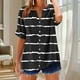 thumbnail image 1 of mfyjkho Tops De Moda Para Mujer, Camiseta Holgada De Verano Con Cuello En V, Manga Corta, Rayas, Botones Y Bloques De Color Para Mujer Tops Para Mujer M, 1 of 5
