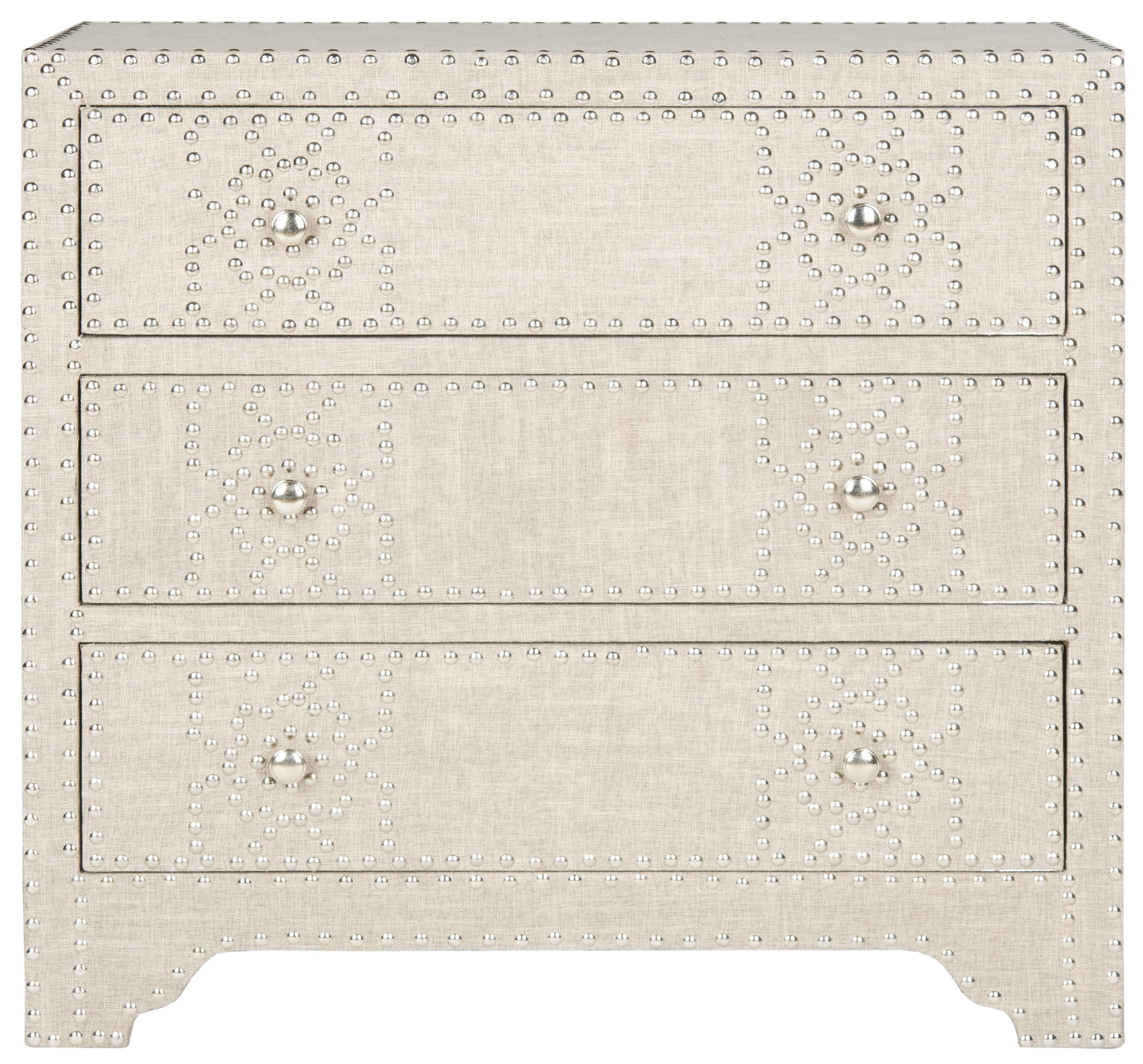 SAFAVIEH Gordy 3 Drawer Glam Chest, Grey/Silver Nail Heads
