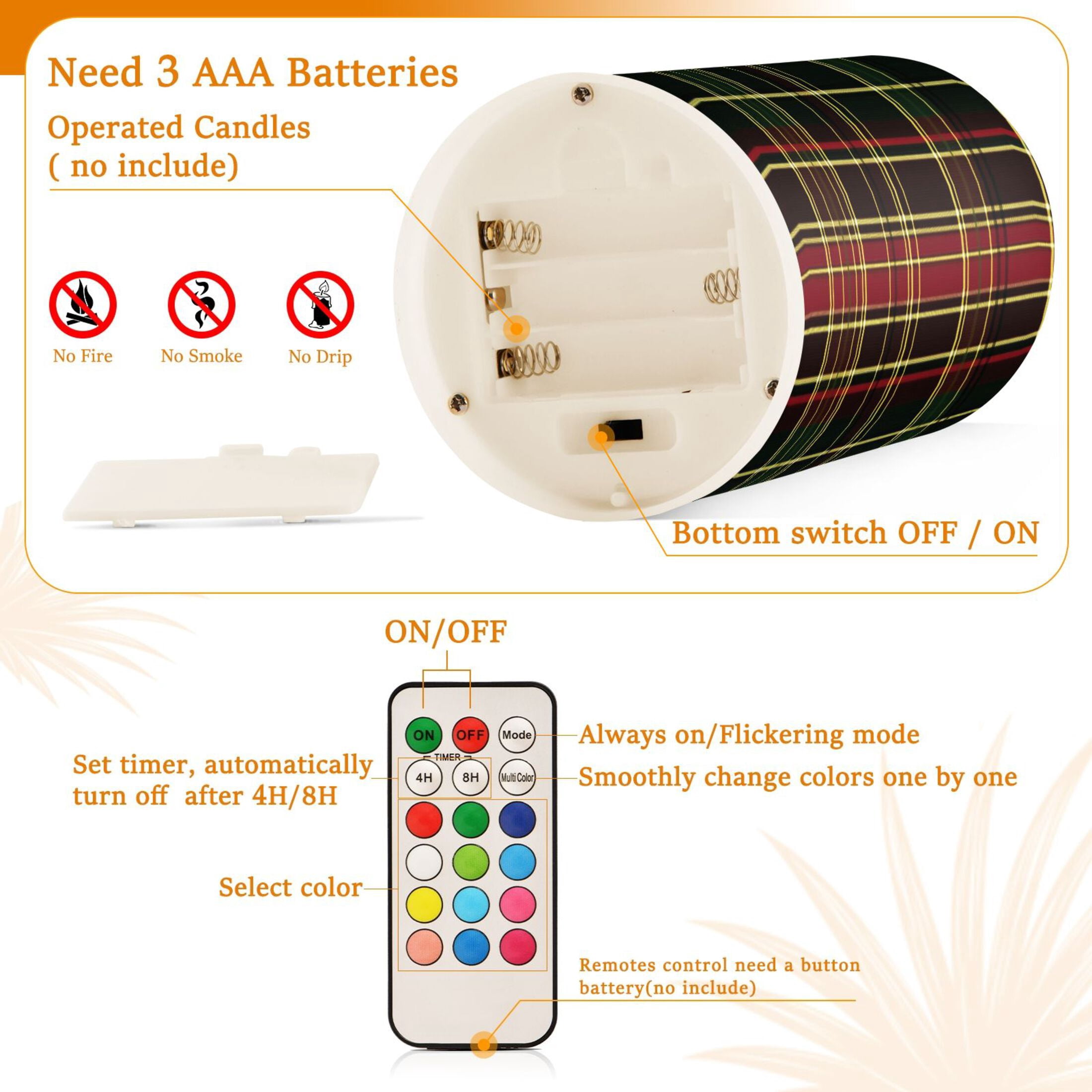 2 PCS Flameless Candles with Remote Timer LED Battery Operated Flickering Candle Light for Wedding Table Home Decoration Gifts Red and Green Tartan Plaid