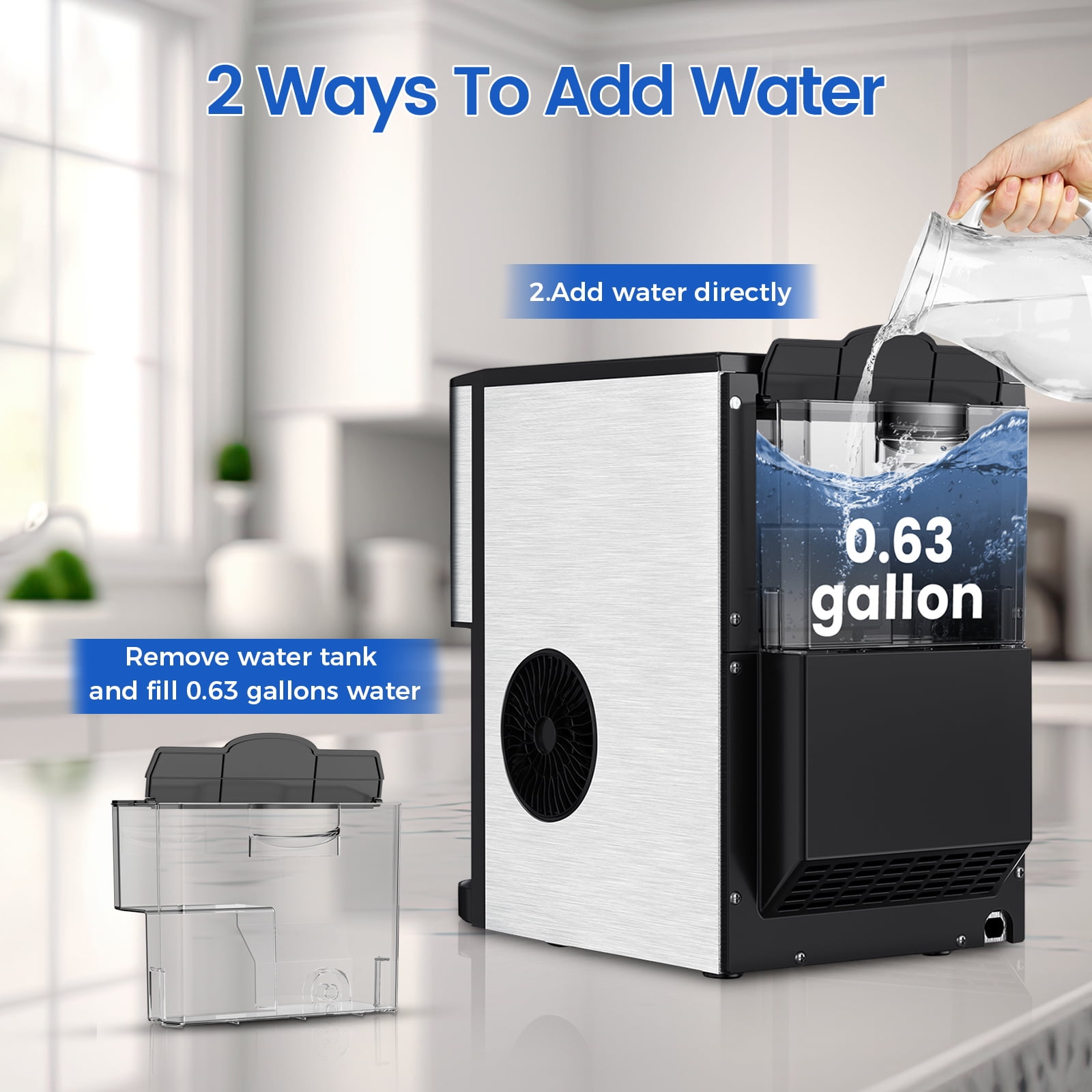 KNDKO Nugget Ice Maker Make Ice Efficiently, Be Ready For Ice Available In 15-20 Mins For 1-2 Cups Of Drink And Make 44 Lbs Ice In 24 Hours, Perfect For Family Party Or Office