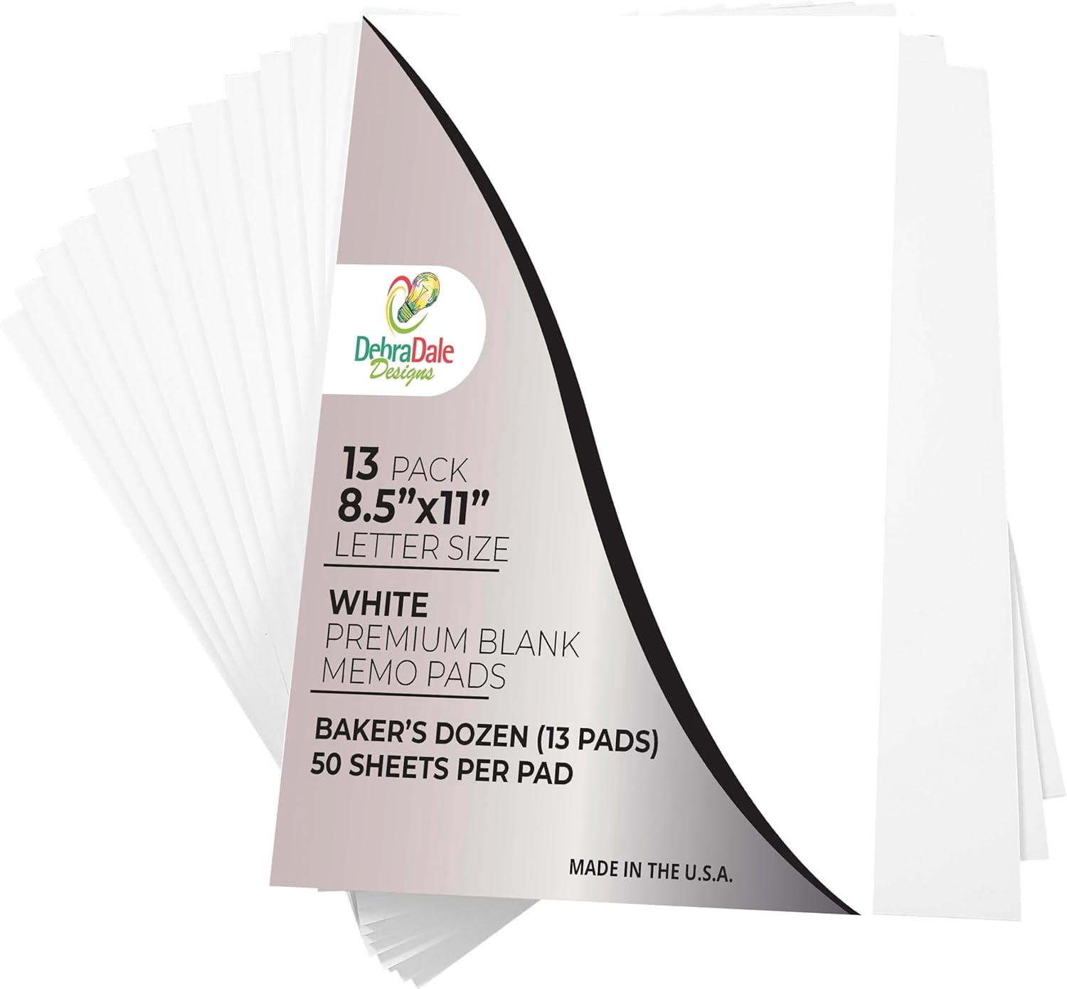 Blank Memo Note Pads for Desk - 8.5" x 11" - White Bond Paper - 13 Pads with 50 Sheets Each - Made in the USA