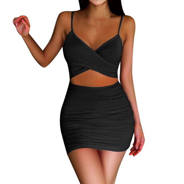 Vestido midi ajustado sexy para mujer: con aberturas, fruncido, poliéster-spandex, para discoteca/boda, tallas XS-L