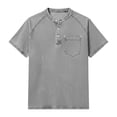 thumbnail image 5 of BiZtdJrK Mens Jean T Shirts Button Up Crew Neck Short Sleeve Henley Shirt Fashion Streetwear Summer Denim Tops with Chest Pocket Gray L, 5 of 8