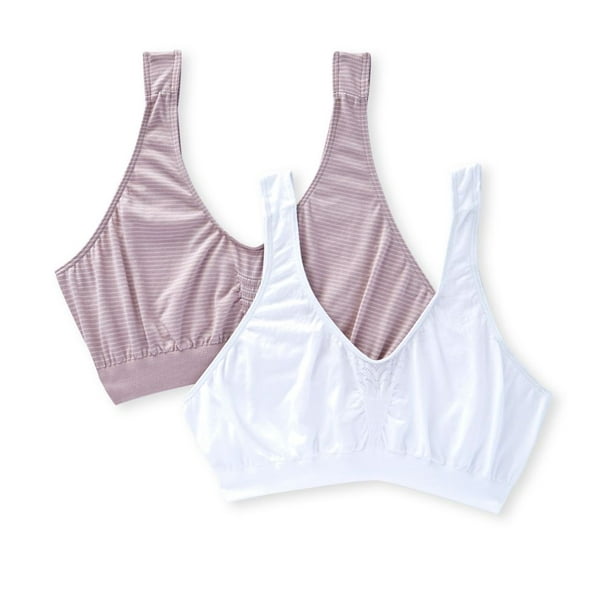 Women's Bali X1J3 Comfort Revolution Microfiber Crop Bra 2 Pack (White/WarmSteelStripe XL