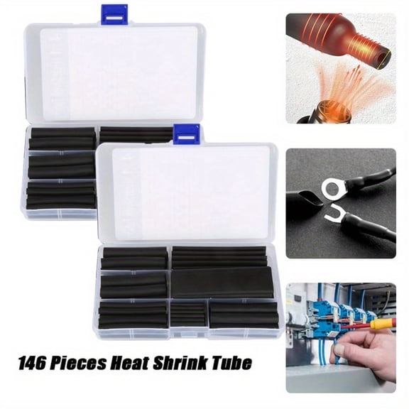 Professional Heat Shrink Tube Set with Glue - 146 Pieces in 6 Sizes for Water proof Cable Insulation