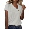 thumbnail image 2 of SROBPTY Womens T-Shirts Solid V Neck Short Sleeve Button Loose Breathable Summer Tops for Casual Wear, 2 of 5