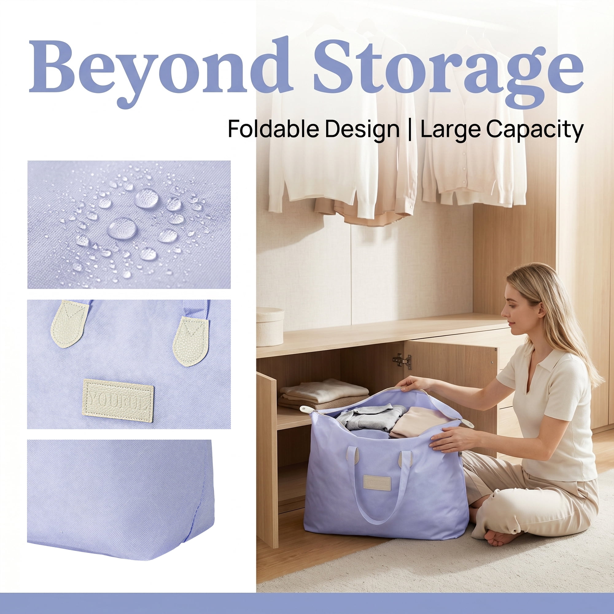 Unique Bargains Foldable Storage Bag for Clothes Organizing Bedroom Blue 20.5"x6.7"x15.7"