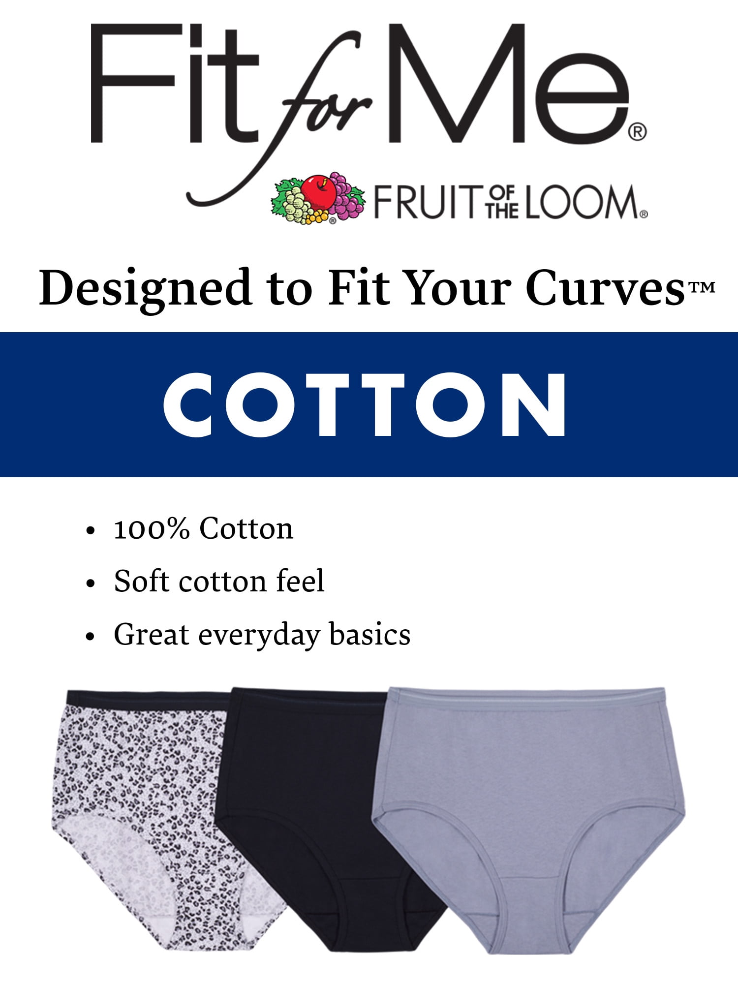 Fit for Me by Fruit of the Loom Women's Plus Size Brief Underwear, 6 Pack 