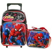 KOOLA INC Spiderman 16" Large School Rolling Backpack with Lunch Bag for Kids Black Red Blue