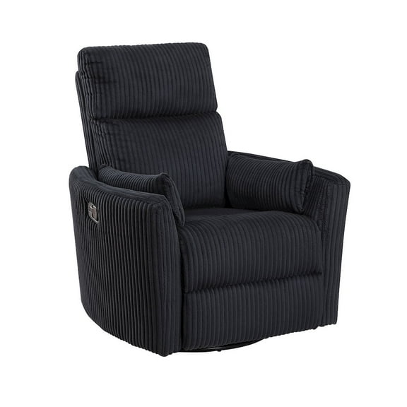 Lexicon Traverse Corduroy Swivel Glider Reclining Chair in Black