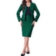 thumbnail image 2 of Conjuntos de trajes para mujeres INSPIRE CHIC, atuendos de negocios, blazer peplum sin cuello, falda lápiz formal, conjunto de 2 piezas, XS, verde oscuro, 2 of 6