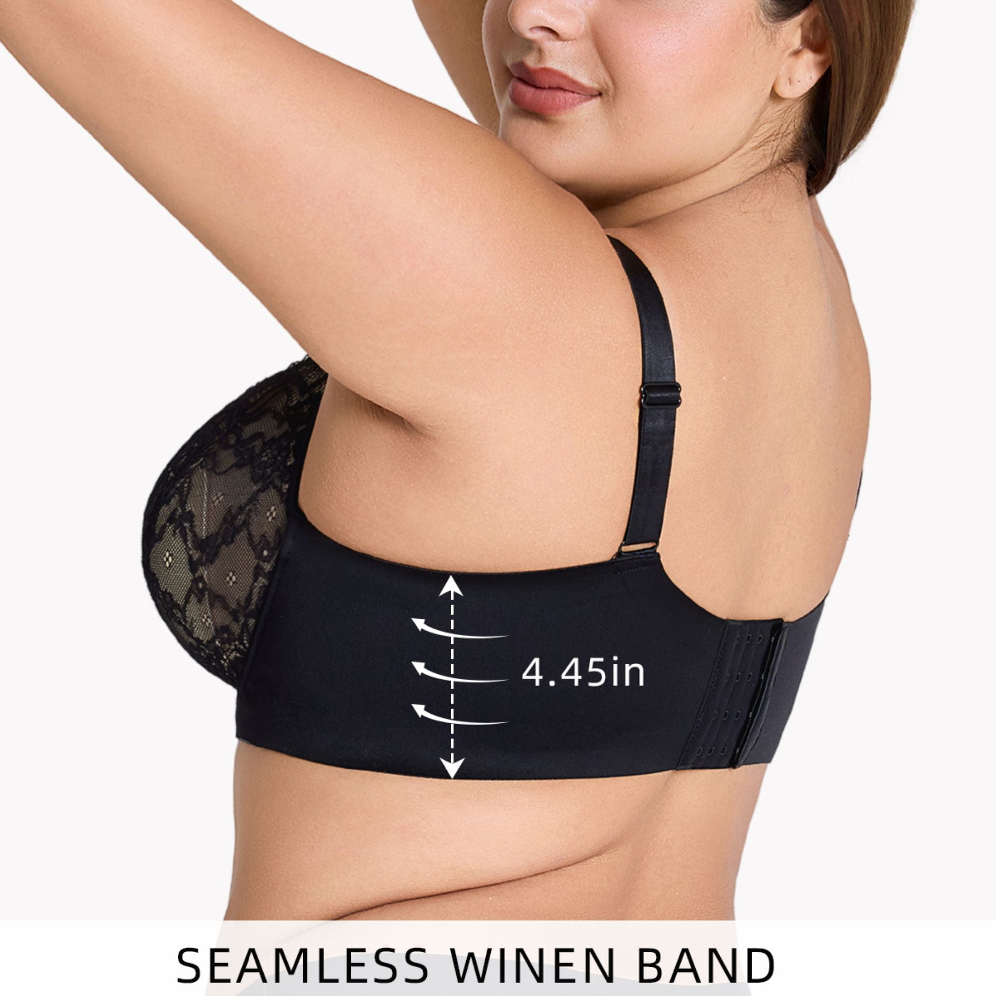 YANDW Lace Full Coverage Bra for Women Underwire Support Plus Sizes Bras with Padding Lift, Black 42DDD