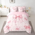 thumbnail image 2 of jejeloiu Ribbon Bowknot Print 7pcs Bedding Comforter Set,Classic Geometric Checkered Queen Bedding Sets For Kids Reversible, 2 of 8