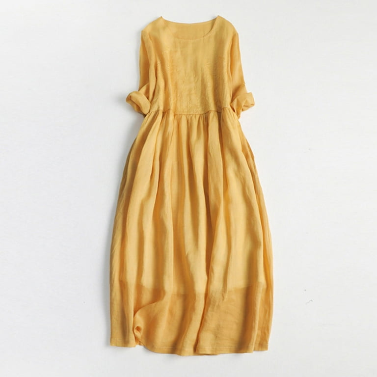 3/4 Sleeve Maxi Round Neck Elastic Waist Vacation Dresses 3/4 Sleeve Maxi Round Neck Elastic Waist Vacation Dresses