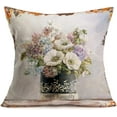 thumbnail image 3 of Set of 4 Vintage Shabby Chic Flower Decorative Throw Pillow Covers French Style Cushion Case Cotton Linen Rustic Farmhouse Home Pillow Covers 18 x 18 Inch for Living Room Couch (Blossoming), 3 of 5