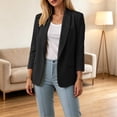 thumbnail image 4 of thefmos Women's Fall Winter Spring 3/4 Sleeve Blazer Open Front Casual Work Jacket Solid Collared Business Tops Lightweight Office Outerwear, Black S, 4 of 8