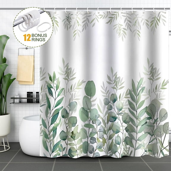 Hengbo Shower Curtain Green Botanical Plant Print 72x72 Inch Waterproof Fabric Bathroom Curtain Machine Washable