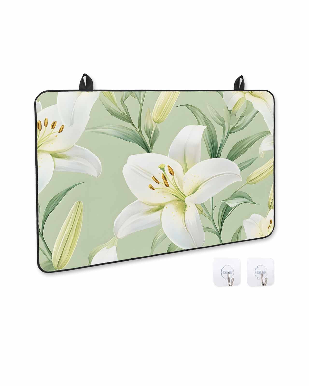 nqOlkjepod Large Induction Cooktop Protector Mat 24"x21", Sage Green Flowers Stove Top Covers for Electric Stove, Spring Floral Botanical Watercolor Stove Burner Cover Mats, Glass Top Stove Cover