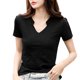 thumbnail image 1 of Gibobby Camisa De Invierno Botón de las mujeres Camisas diarias casuales Cuello en V Camiseta de manga corta Camiseta Tops Túnica Blusa delgada（Negro， XL), 1 of 5