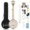 Mulucky 5 String Banjo Mini - 28 Inch Travel Banjo Sapele Body Closed Solid Back Beginner Kit With Gig Bag Tuner Picks Strings Strap - B805