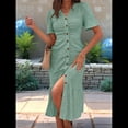 thumbnail image 4 of Vestido Veraniego Informal de Corta con Cuello en V para Mujer, con Botones y Estampado Floral, y Bolsillos Verde S, 4 of 5