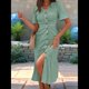 thumbnail image 4 of Vestido Veraniego Informal de Corta con Cuello en V para Mujer, con Botones y Estampado Floral, y Bolsillos Verde M, 4 of 5