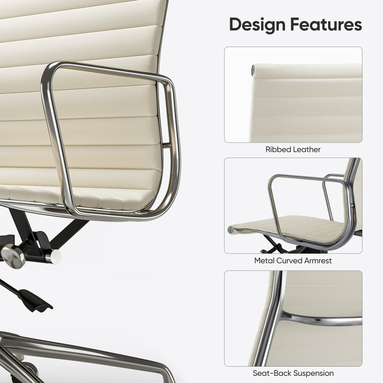 High Back Office Chair Ergonomic Office Chair Swivel Leather Task Chair with Lumbar Support,Adjustable Height,White