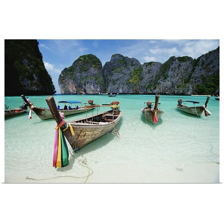 Great BIG Canvas | Rolled Paul Quayle Poster Print entitled Wooden Boats In Maya Bay;