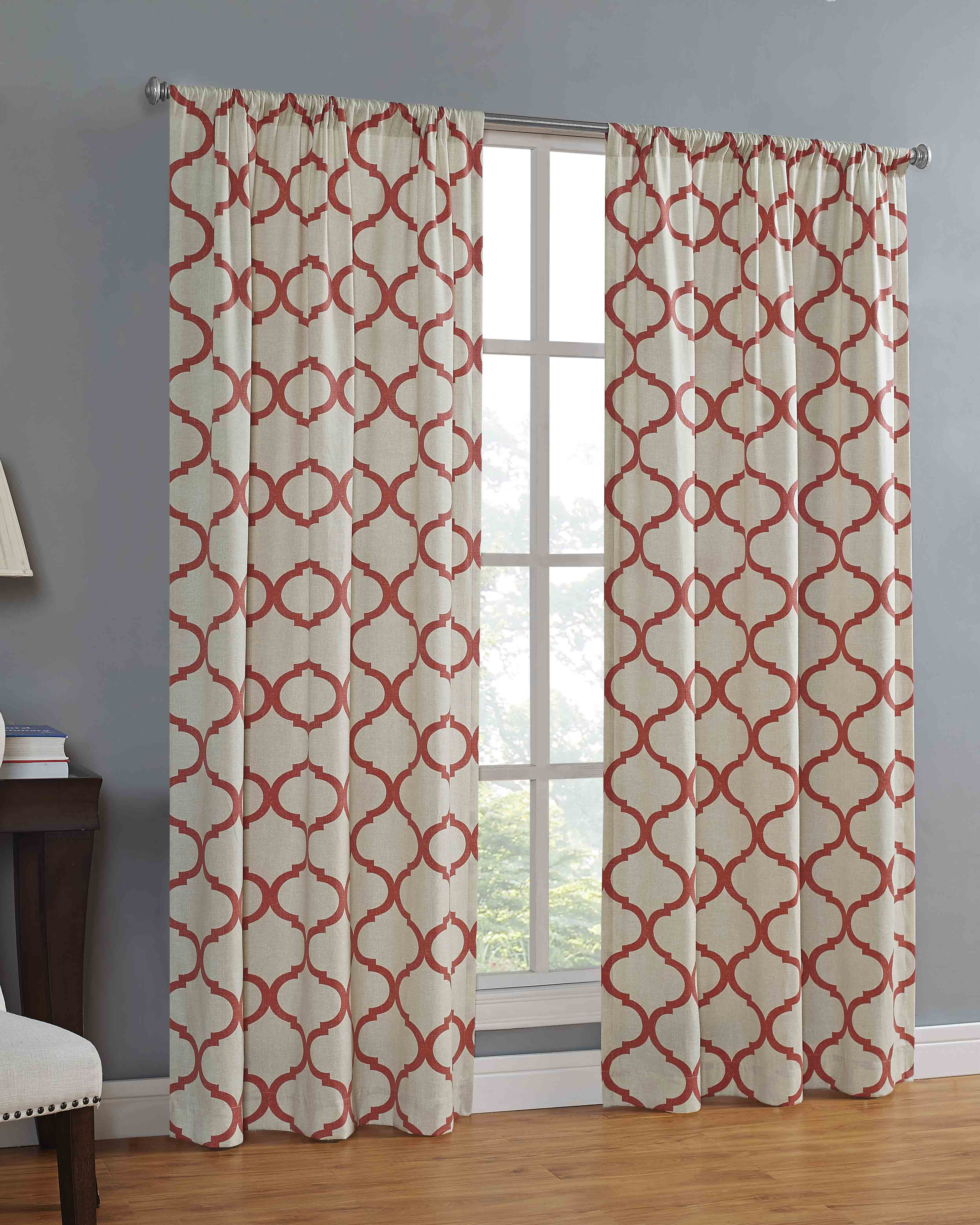 Mainstays Canvas Ironwork Light Filtering Rod Pocket Single Curtain Panel, Orange, 50 x 84