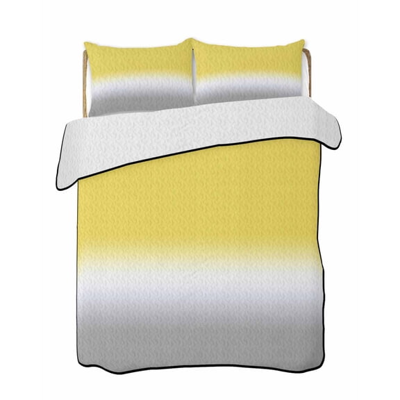 Quilts Twin-XL Size Bedding Set, Yellow White Grey Ombre Lightweight Quilted Comforter, Modern Abstract Aesthetics Soft Reversible Bedspread Coverlet with Pillow Covers for All Season, 68" x 98"