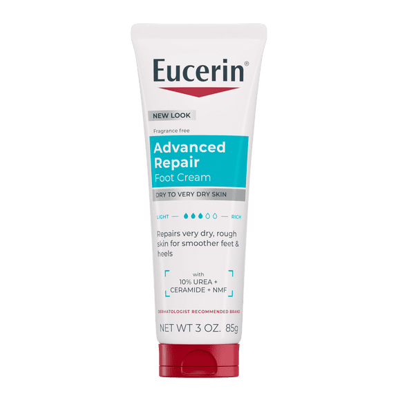 Eucerin Advanced Repair Foot Cream for Dry Feet, Repairs Very Dry, Rough Skin, Fragrance Free, 3 oz