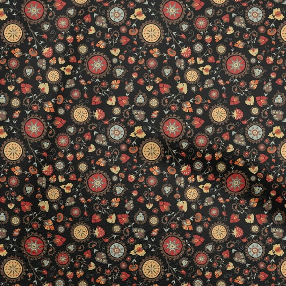 oneOone Polyester Spandex Black Fabric Asian Suzani Diy Clothing Quilting Fabric Print Fabric By Yard 56 Inch Wide