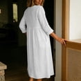 thumbnail image 5 of Ohufall Women Dresses Cotton Linen Button Crew Neck Long Sleeve Dress Pleated Loose Comfort Casual Maxi Dress, 5 of 6