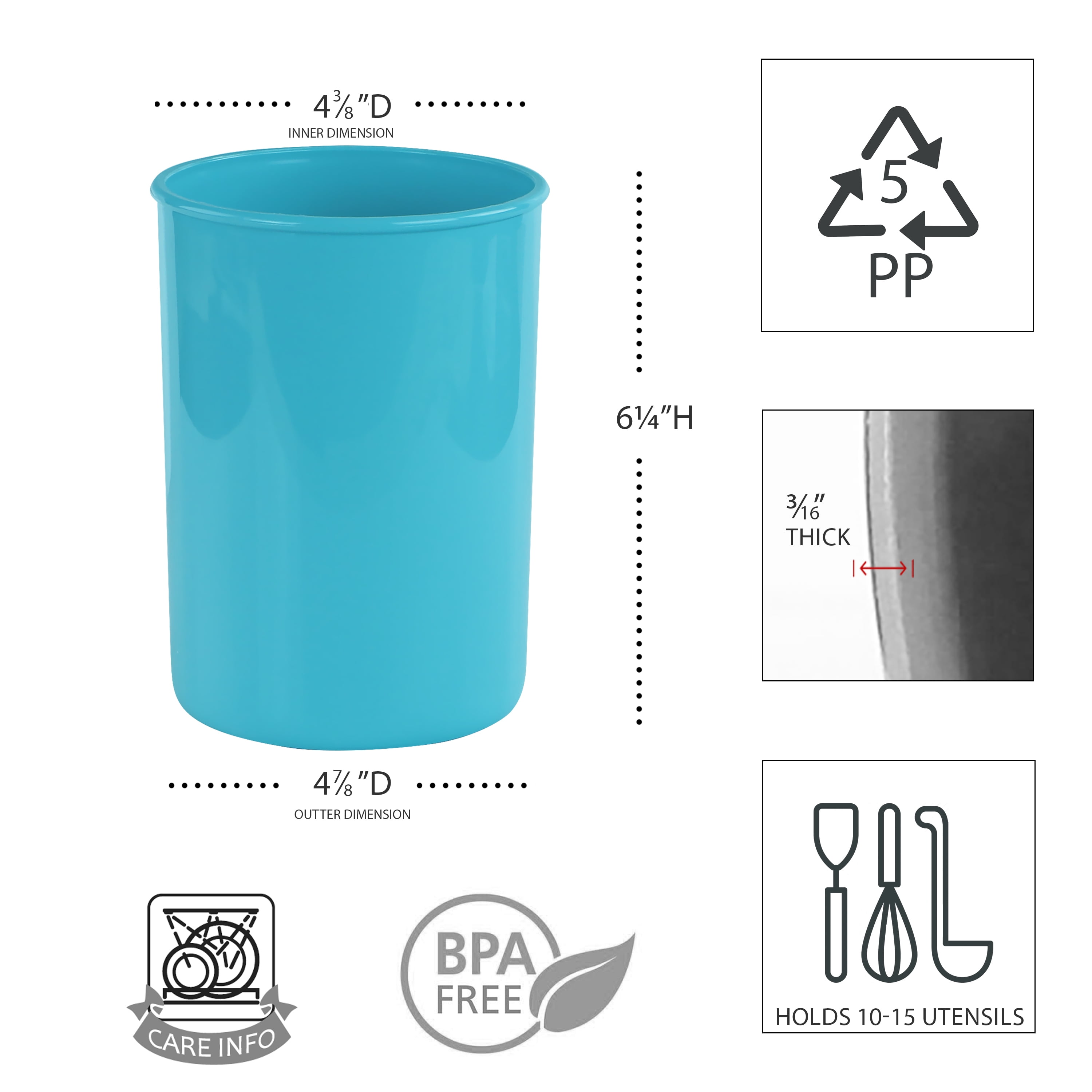 Durable Plastic Countertop Miniature Utensil Crock/Holder, Turquoise