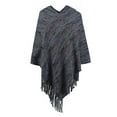 thumbnail image 2 of Elainilye Fashion Women's Poncho Sweater Casual Warm Tassel Cape Knitted Shawl Striped Scarf Pullover Tops Gifts for Women,Black, 2 of 5