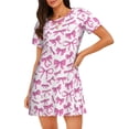 thumbnail image 1 of Balery Pink bows Camisón de manga corta con cuello redondo para mujer, cómodo y elegante., 1 of 6