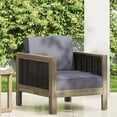 thumbnail image 2 of Wood Club Chair With - Gray, Brown. Water- Cushions. 27.5"w X 30.51"d 24.27"h. For Outdoor Patio & Garden. Assembly Required Mixed Gray + Brown Accents. , Water-. 24.27"h 30.51"d. Garden Chair., 2 of 7
